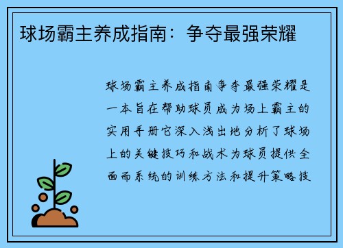 球场霸主养成指南：争夺最强荣耀