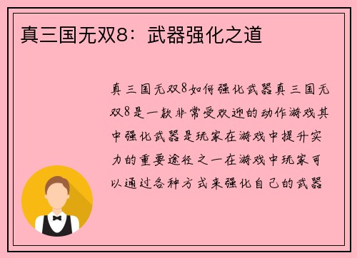 真三国无双8：武器强化之道